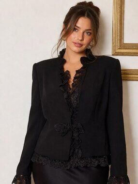 CHRISTIAN KENT Vintage 80s/90s Lace Trim Blazer Jacket, Size 16